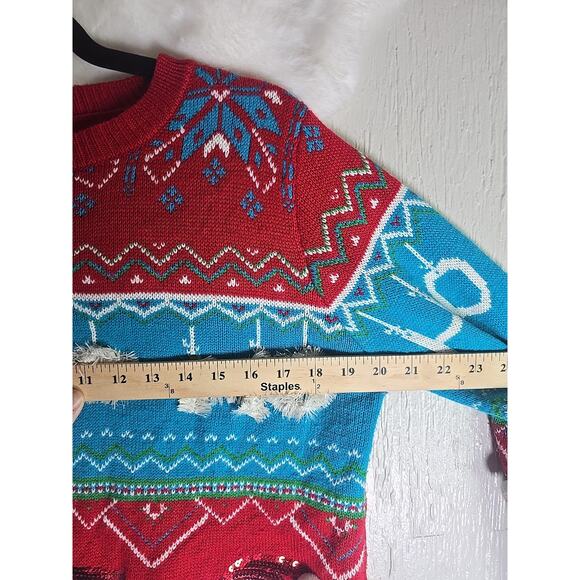 Santa Sequined Christmas Sweater Womens Large Festive Holiday Cozy Ho Ho Ho - Picture 10 of 12